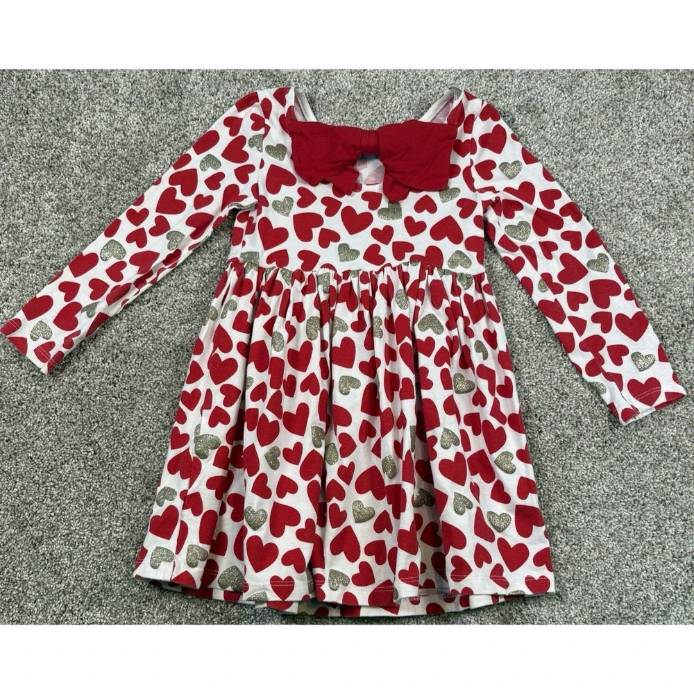 Tommy Bahama Dress Girls 3T‎ Heart Red Glitter Bow Ruffle Valentine Whimsical